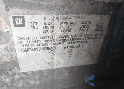 2017 Cadillac Ct6 Luxury z USA, uszkodzony, nr VIN 1G6KD5RS0HU204481